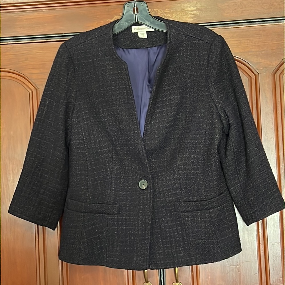 Coldwater Creek Blue Purple Wool Blend 1 Button Blazer Size 4-6
